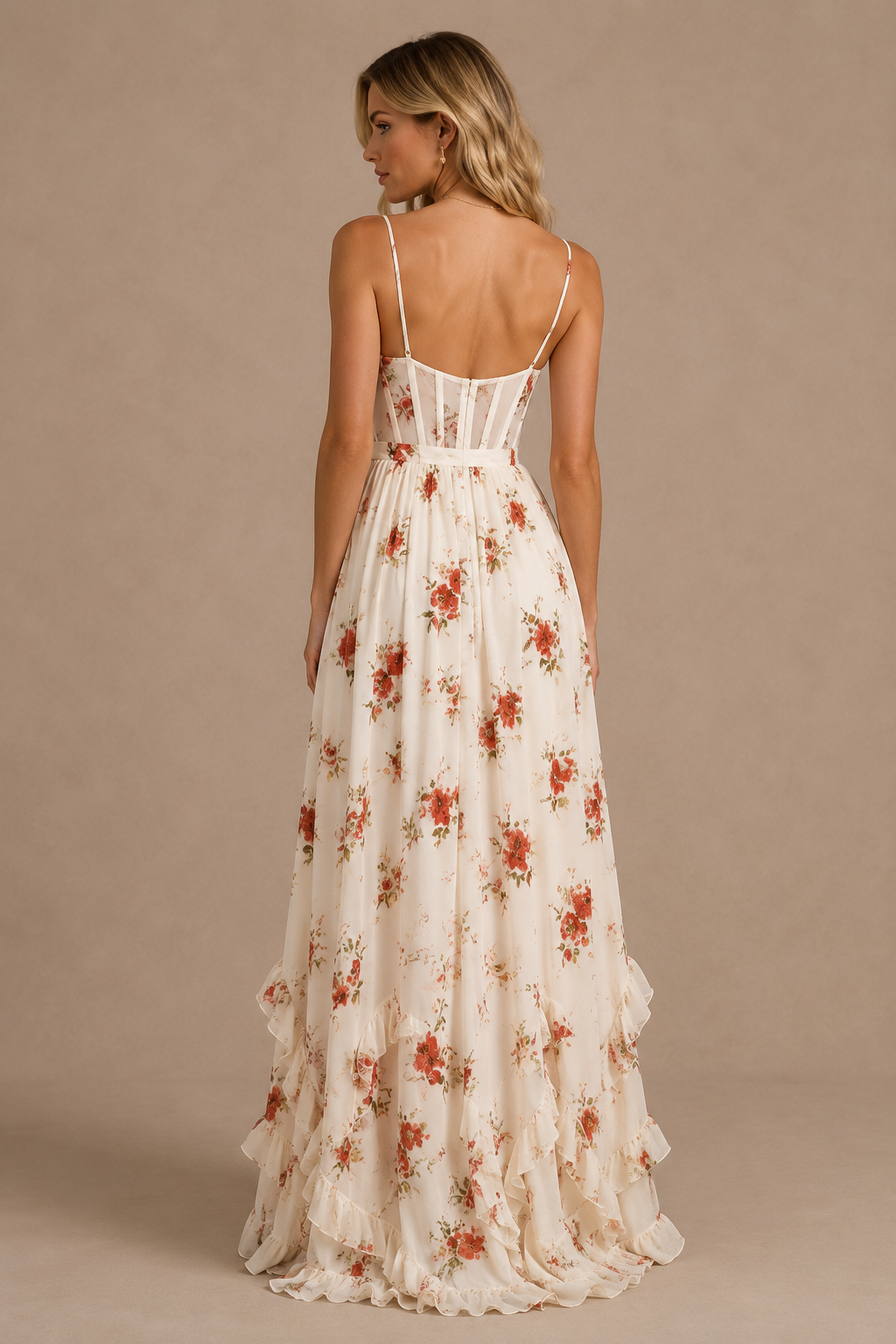 Vestido de flores romántico con escote en V