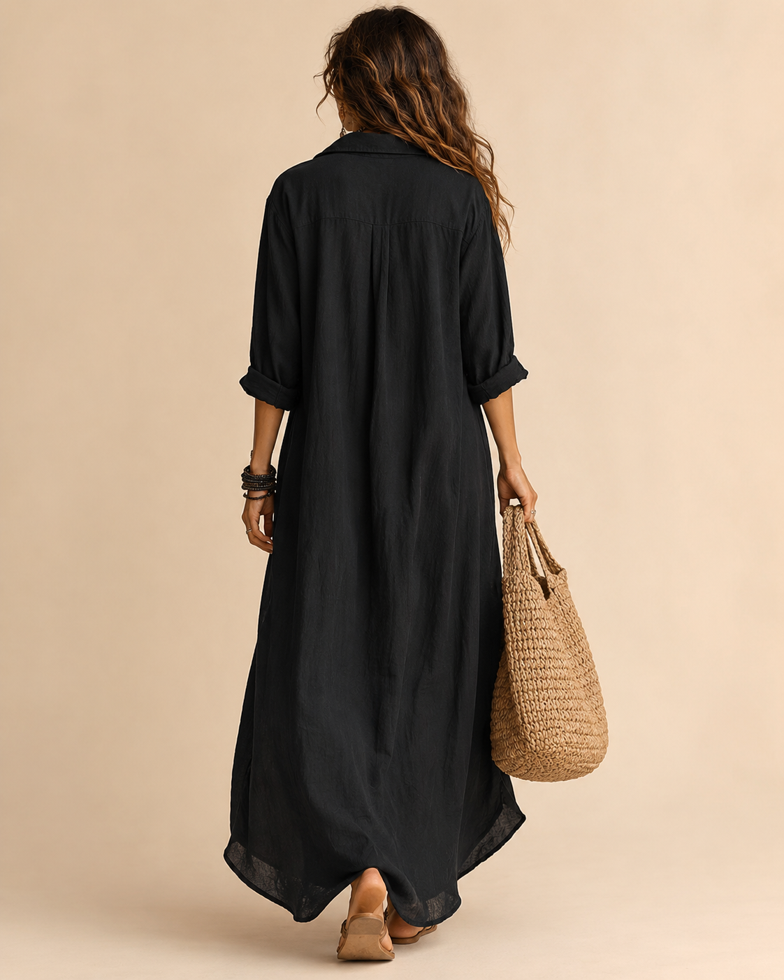 Vestido maxi con botones y suave escote en V