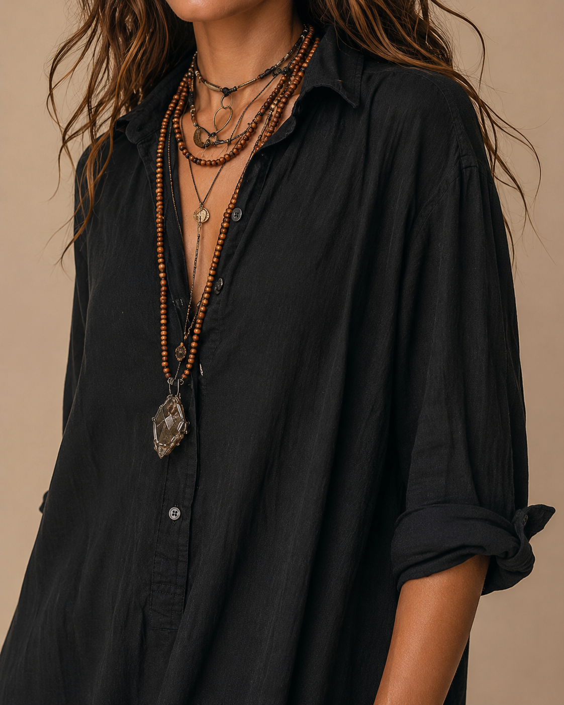 Vestido maxi con botones y suave escote en V