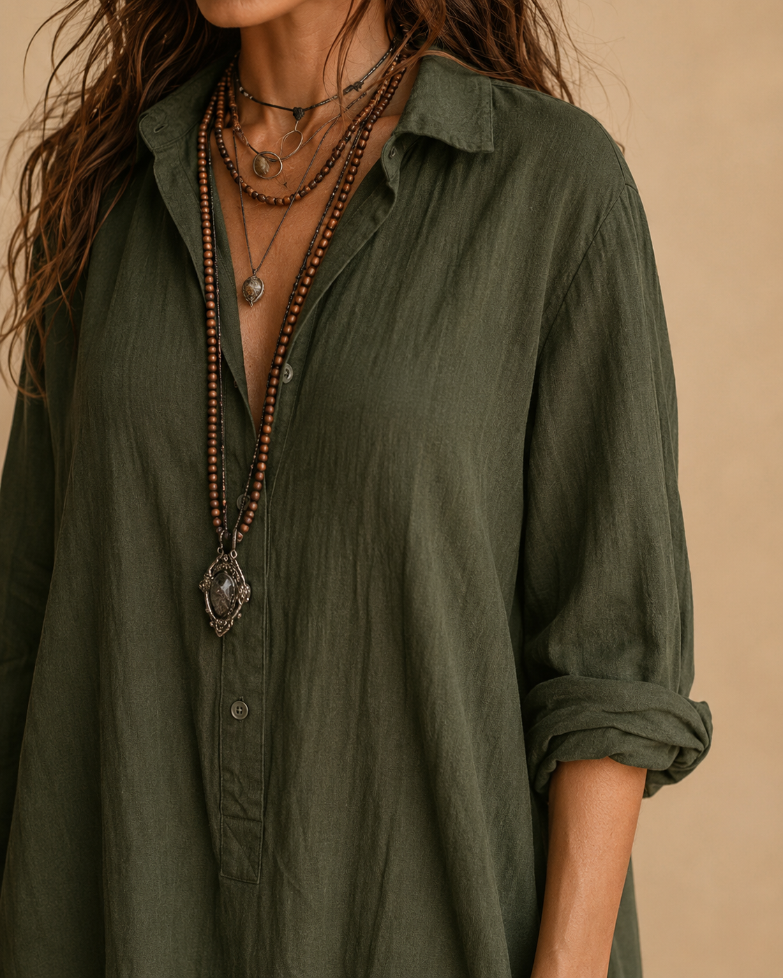 Vestido maxi con botones y suave escote en V