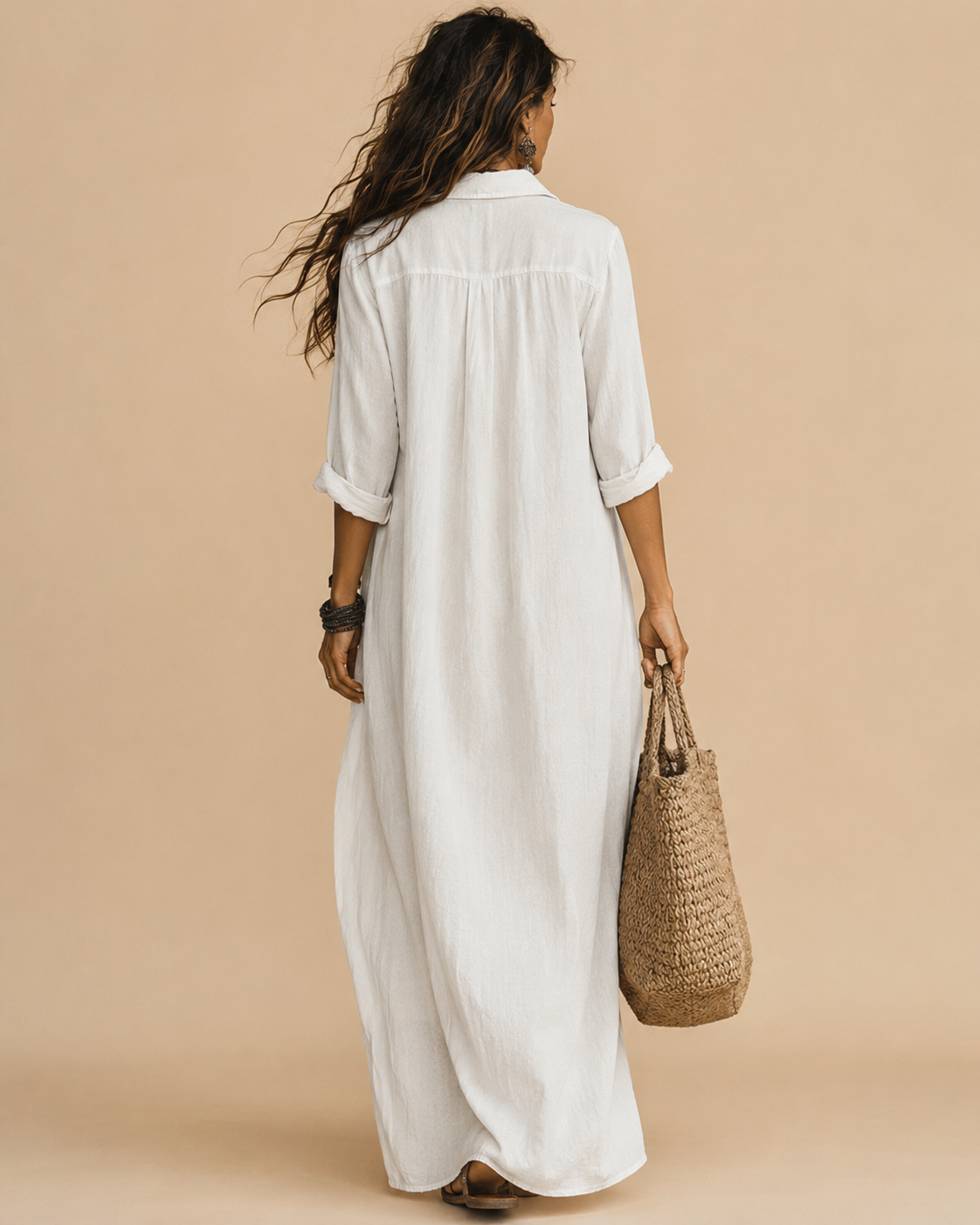 Vestido maxi con botones y suave escote en V