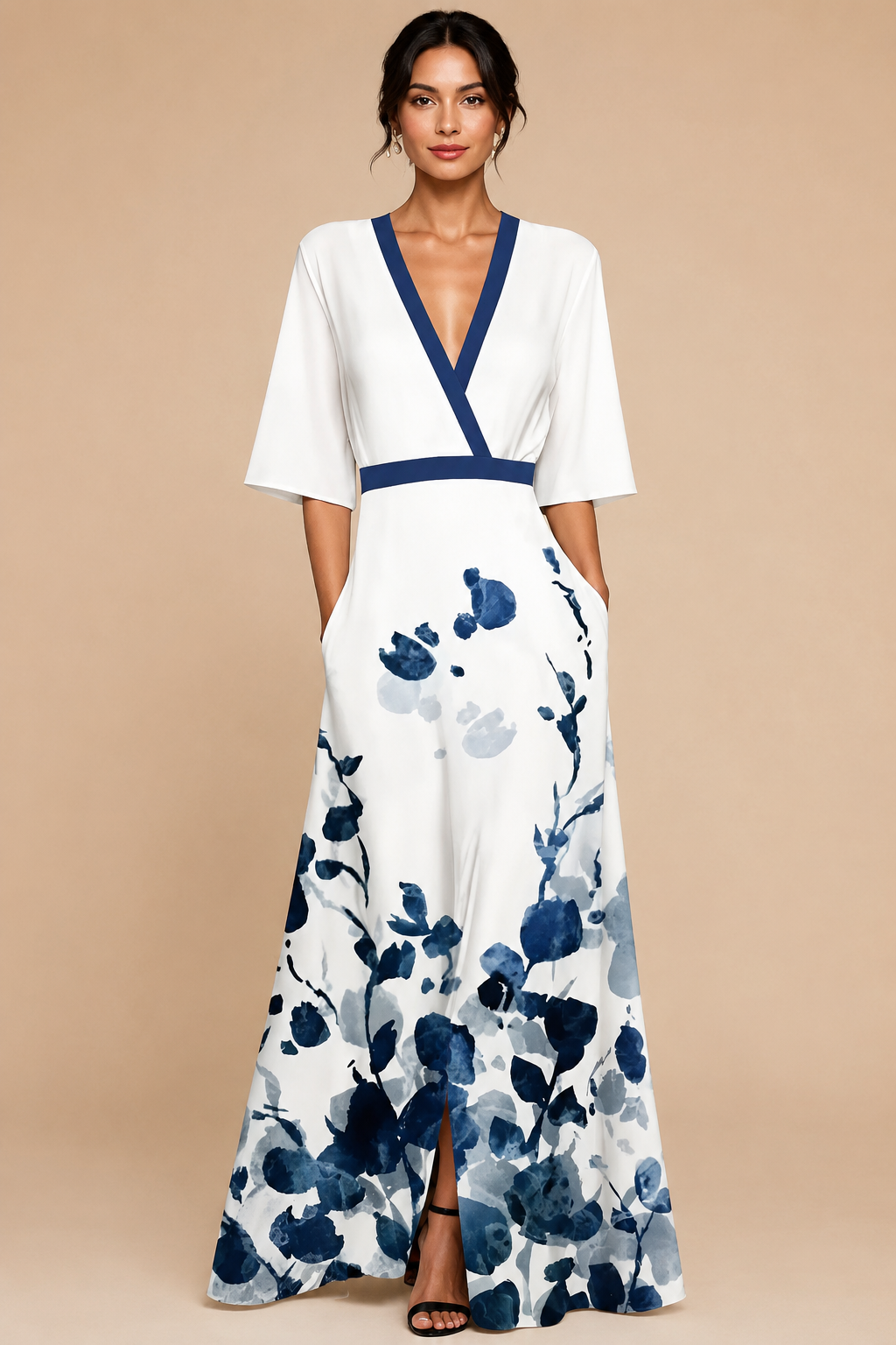 Elegante vestido largo con escote profundo
