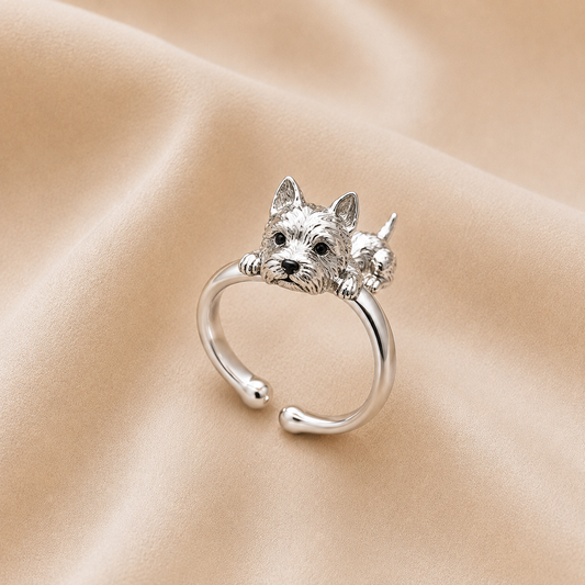 Anillo ajustable de perro en plata