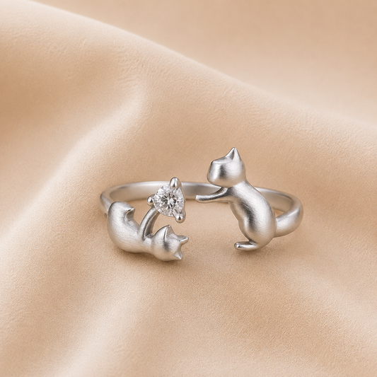 Anillo ajustable gato y zorro en plata