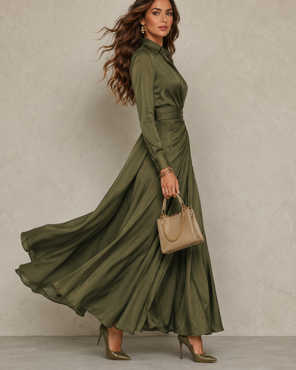 Vestido midi cruzado de seda fluida
