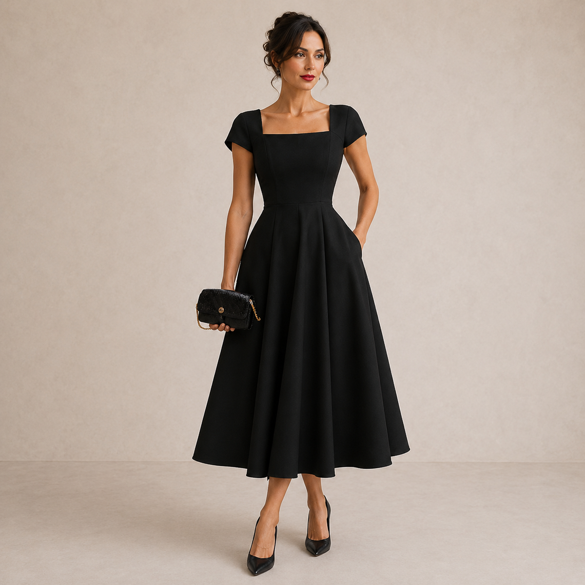 Vestido midi de escote cuadrado