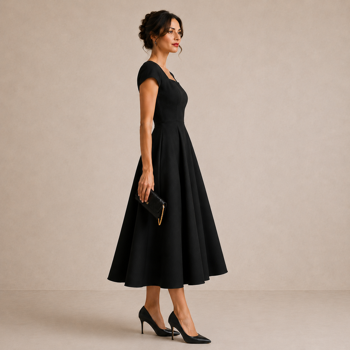 Vestido midi de escote cuadrado
