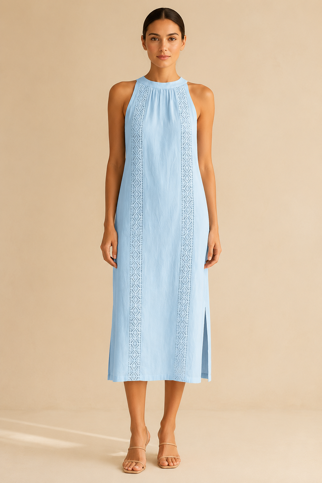 Vestido midi con cuello mao