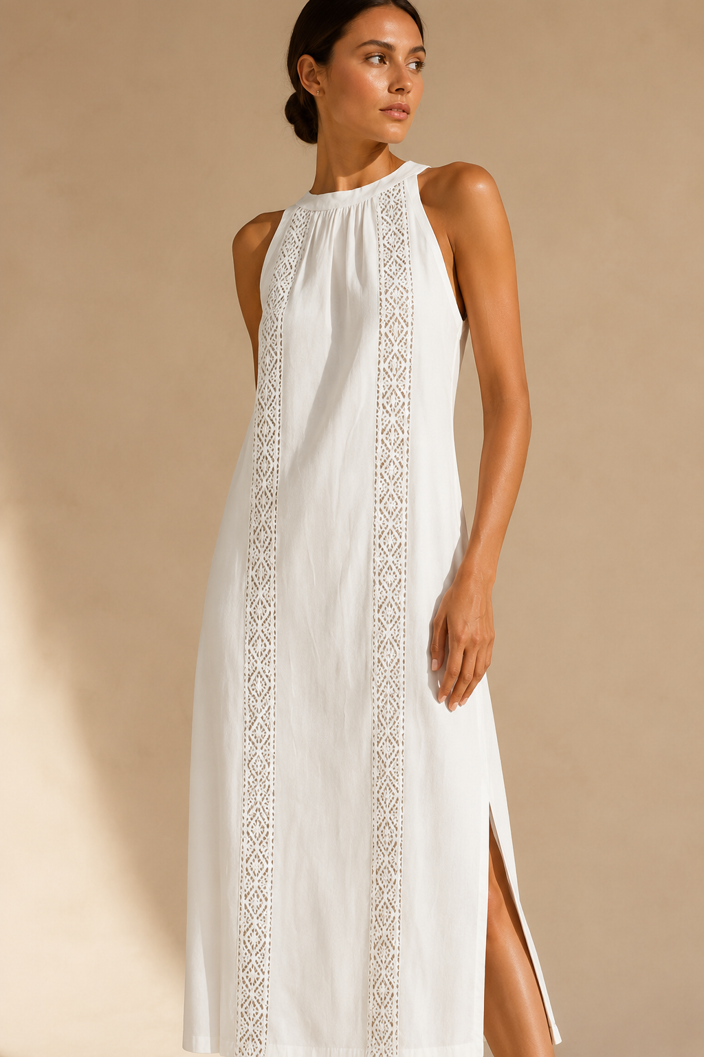 Vestido midi con cuello mao