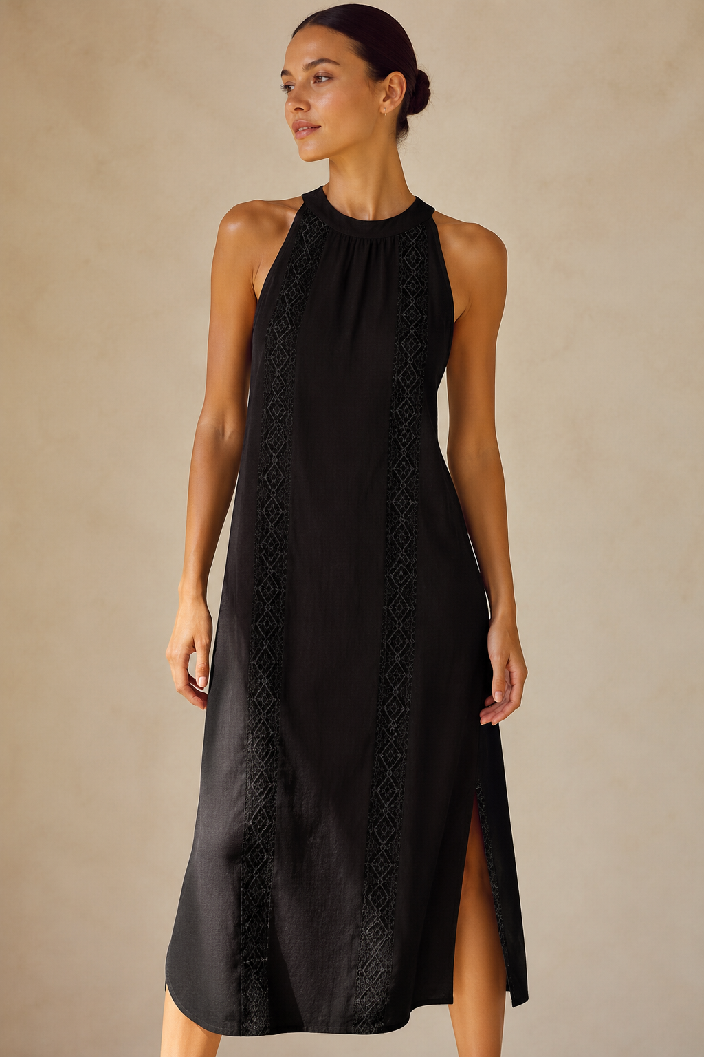 Vestido midi con cuello mao