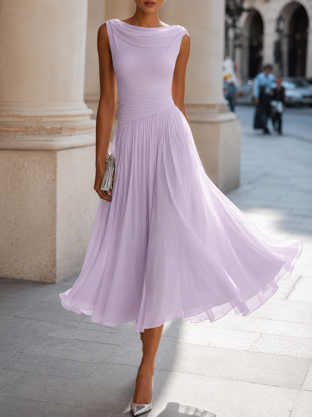 Vestido midi plisado de gasa
