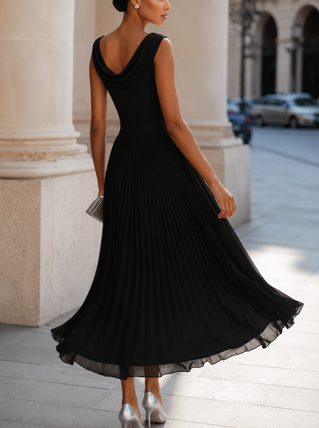 Vestido midi plisado de gasa