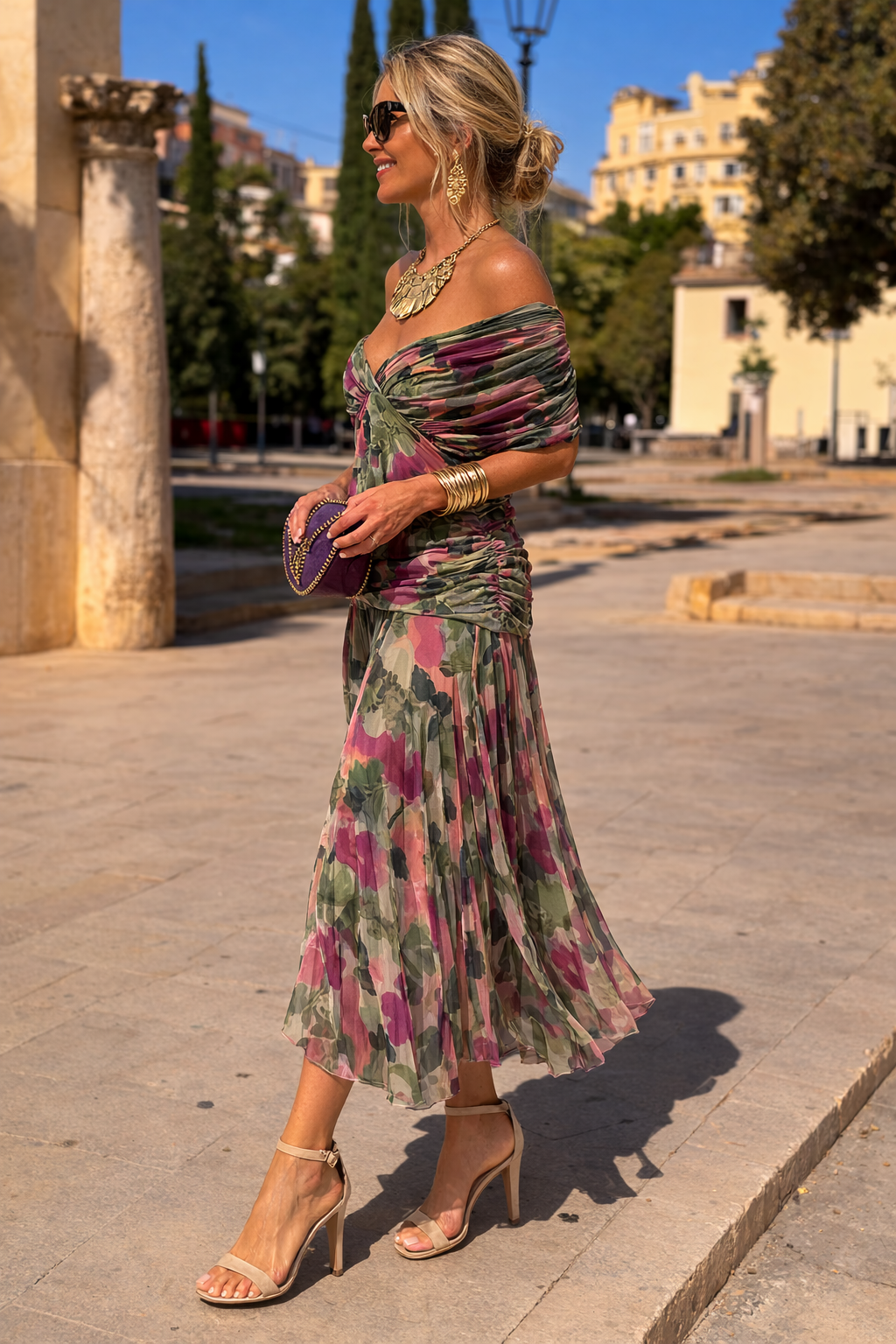 Vestido midi fluido con drapeado