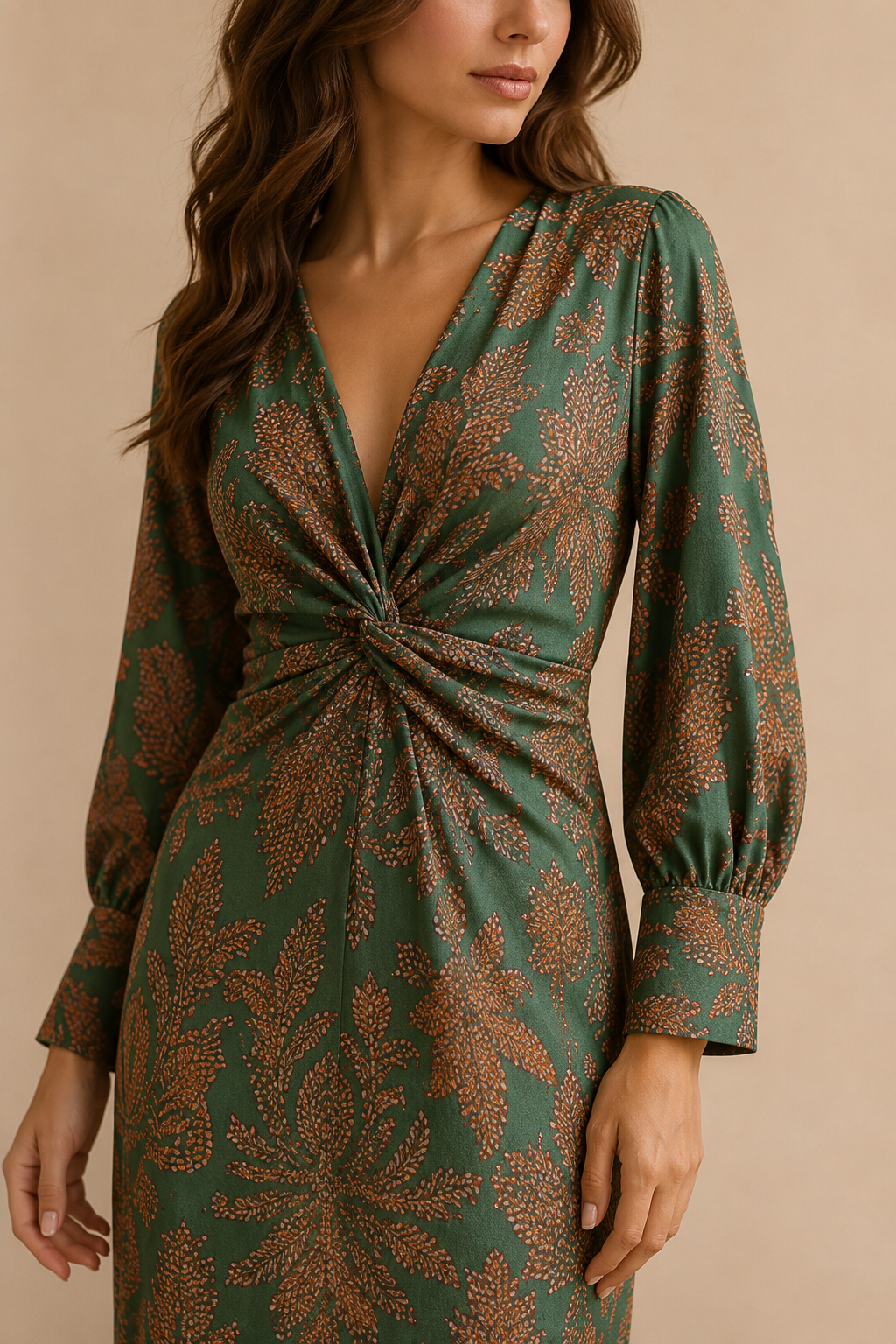 Vestido midi elegante con detalle de nudo