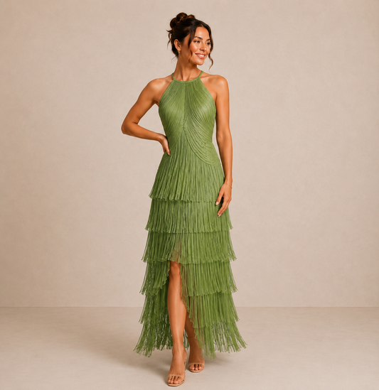 Vestido midi con volantes en capas