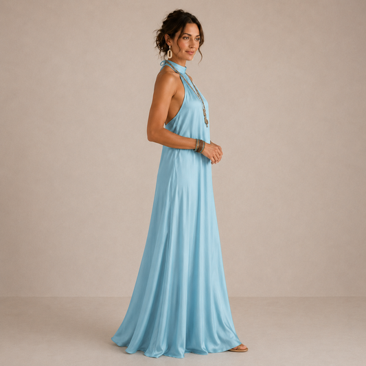 Vestido largo fluido con escote halter