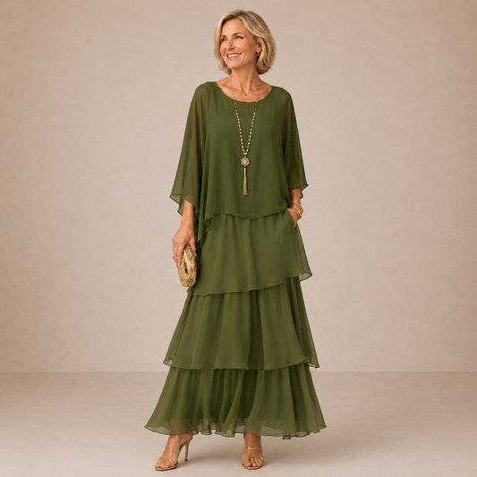 Vestido largo con volantes escalonados