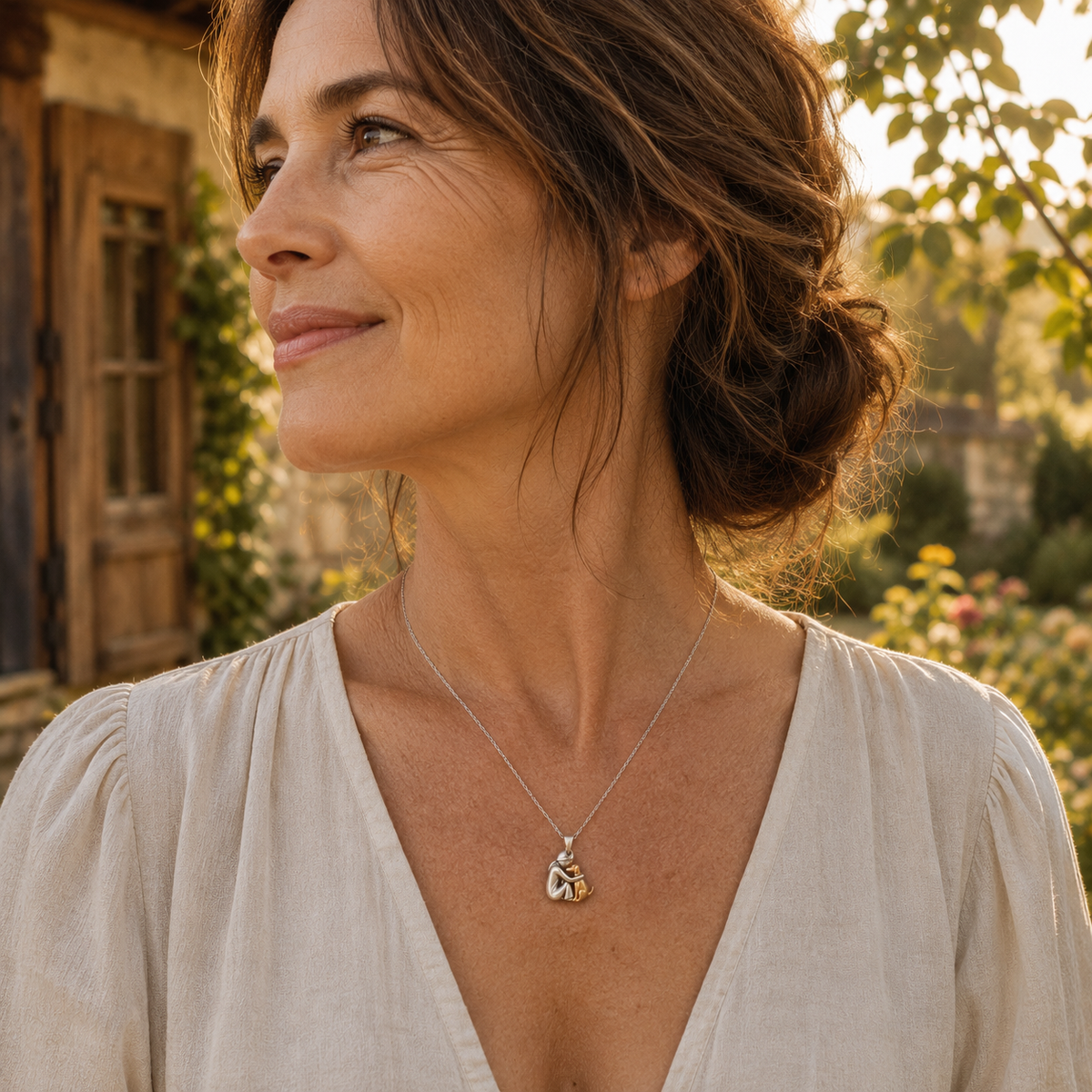 Collar de plata con colgante de abrazo