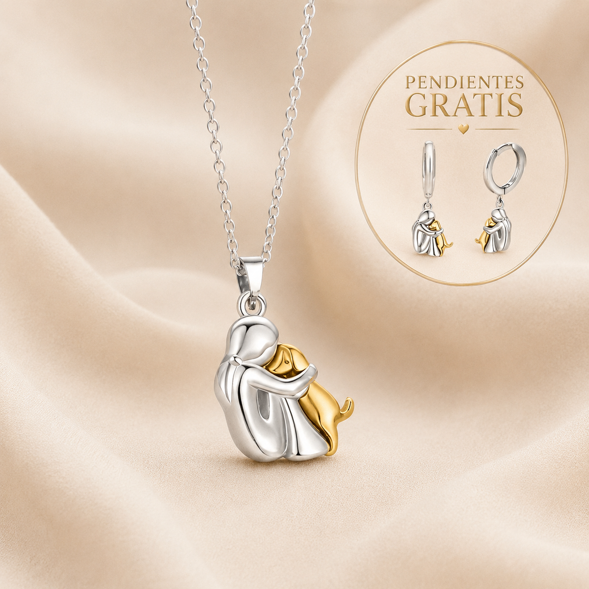 Collar de plata con colgante de abrazo