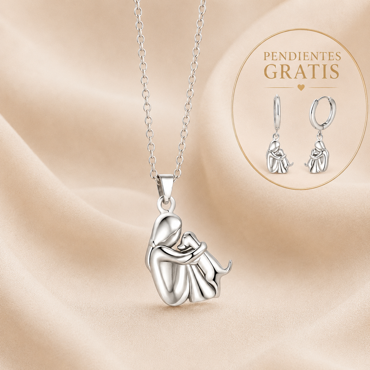 Collar de plata con colgante de abrazo