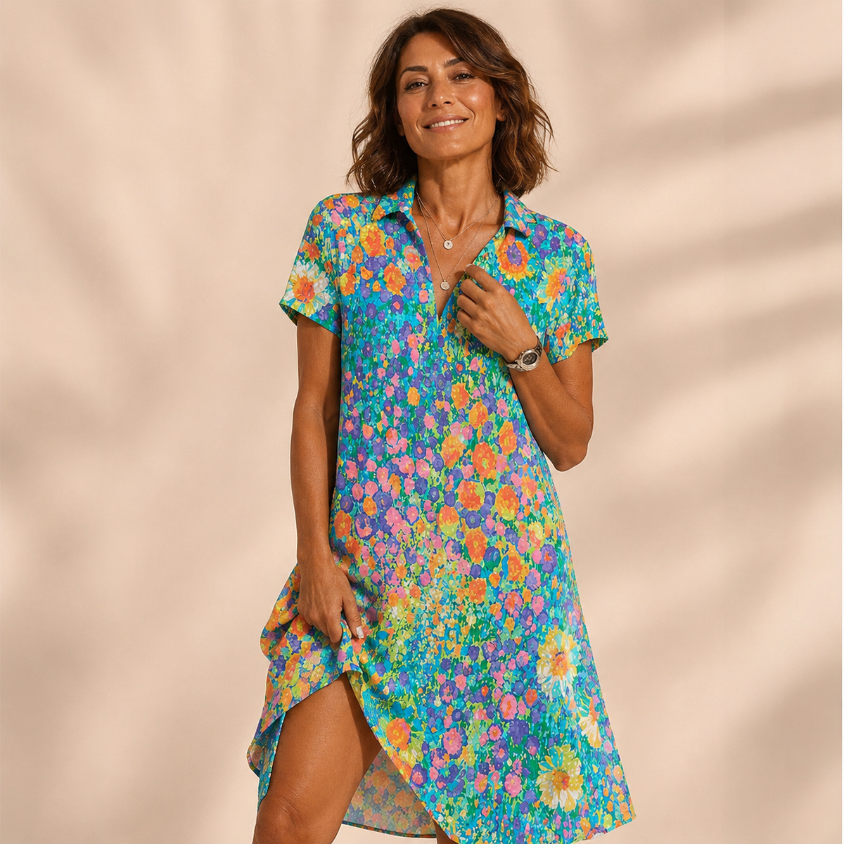 Vestido midi con escote en V y detalle drapeado