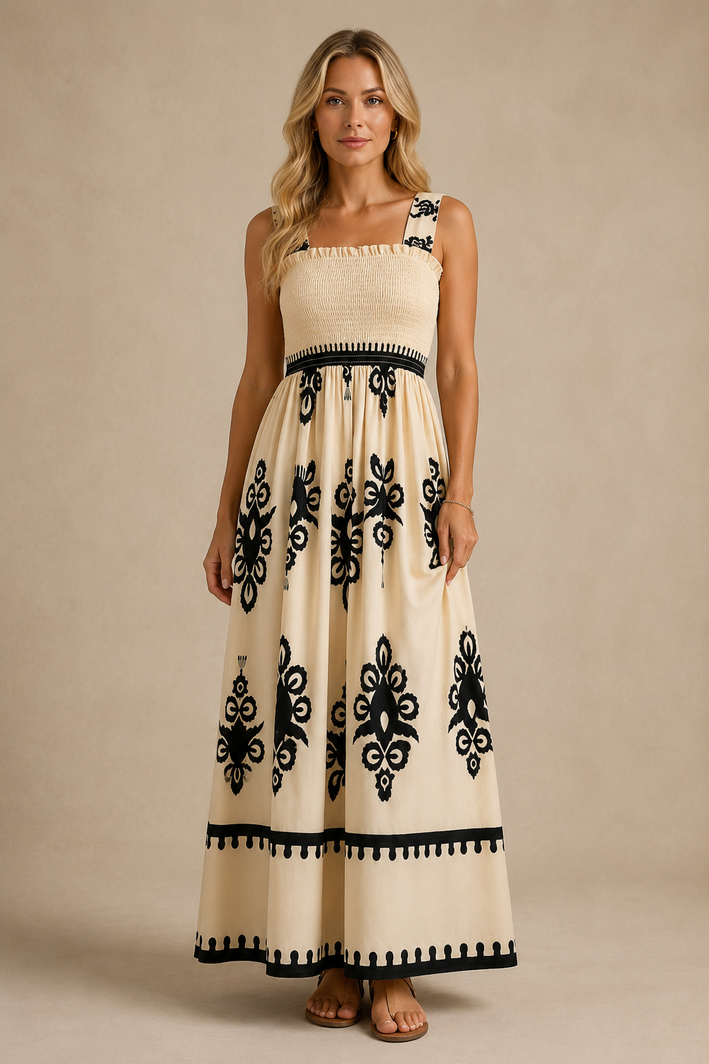 Vestido con estampado artístico y cintura flexible