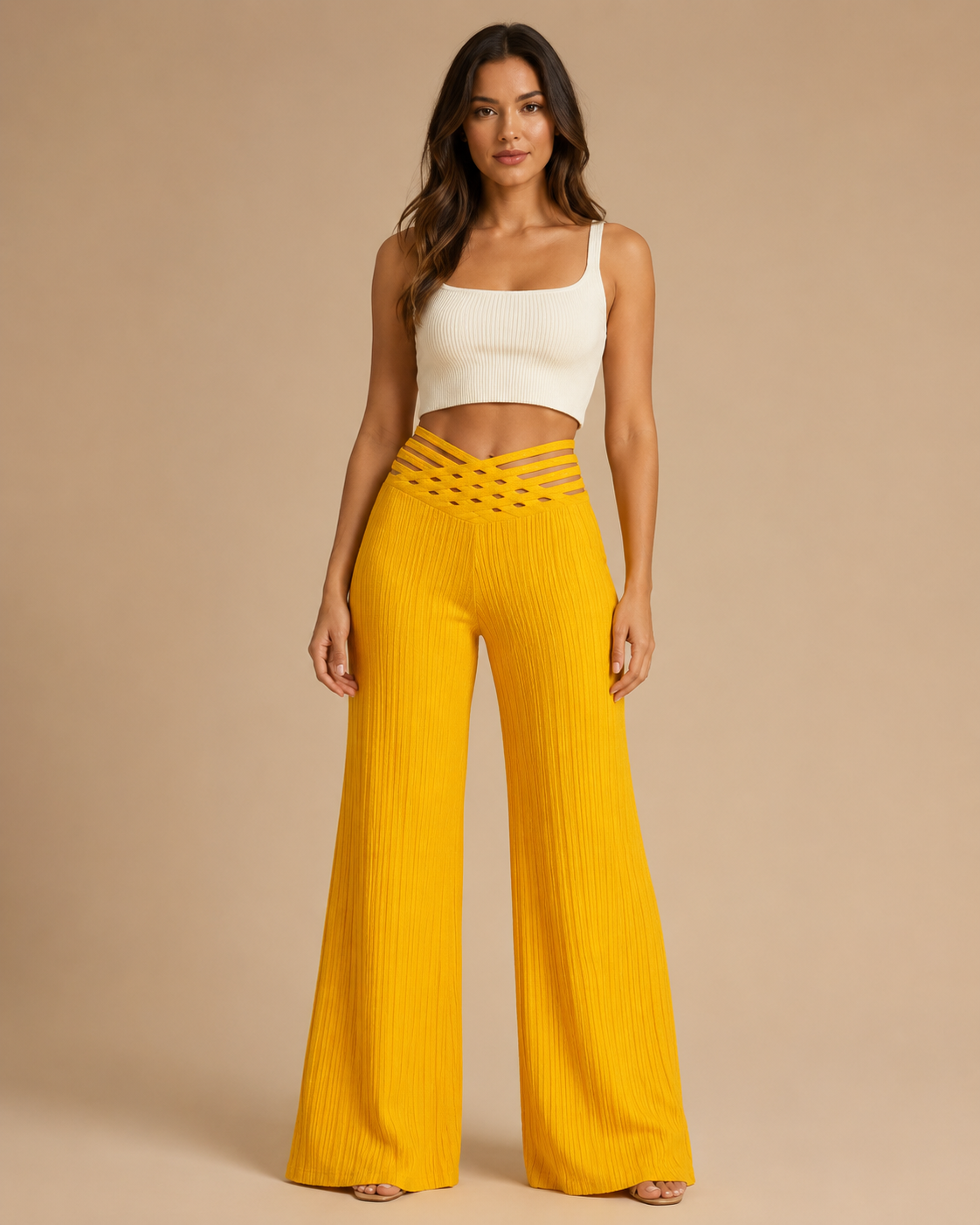 Pantalones de tiro alto cruzados