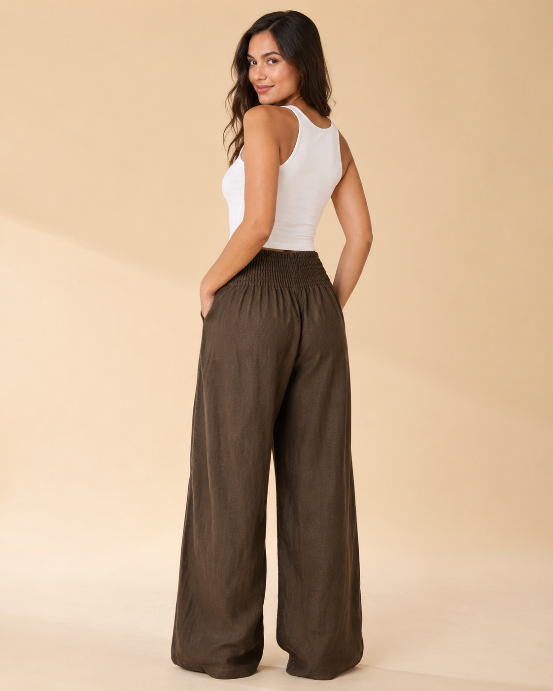 Pantalones de pierna ancha de algodón y lino