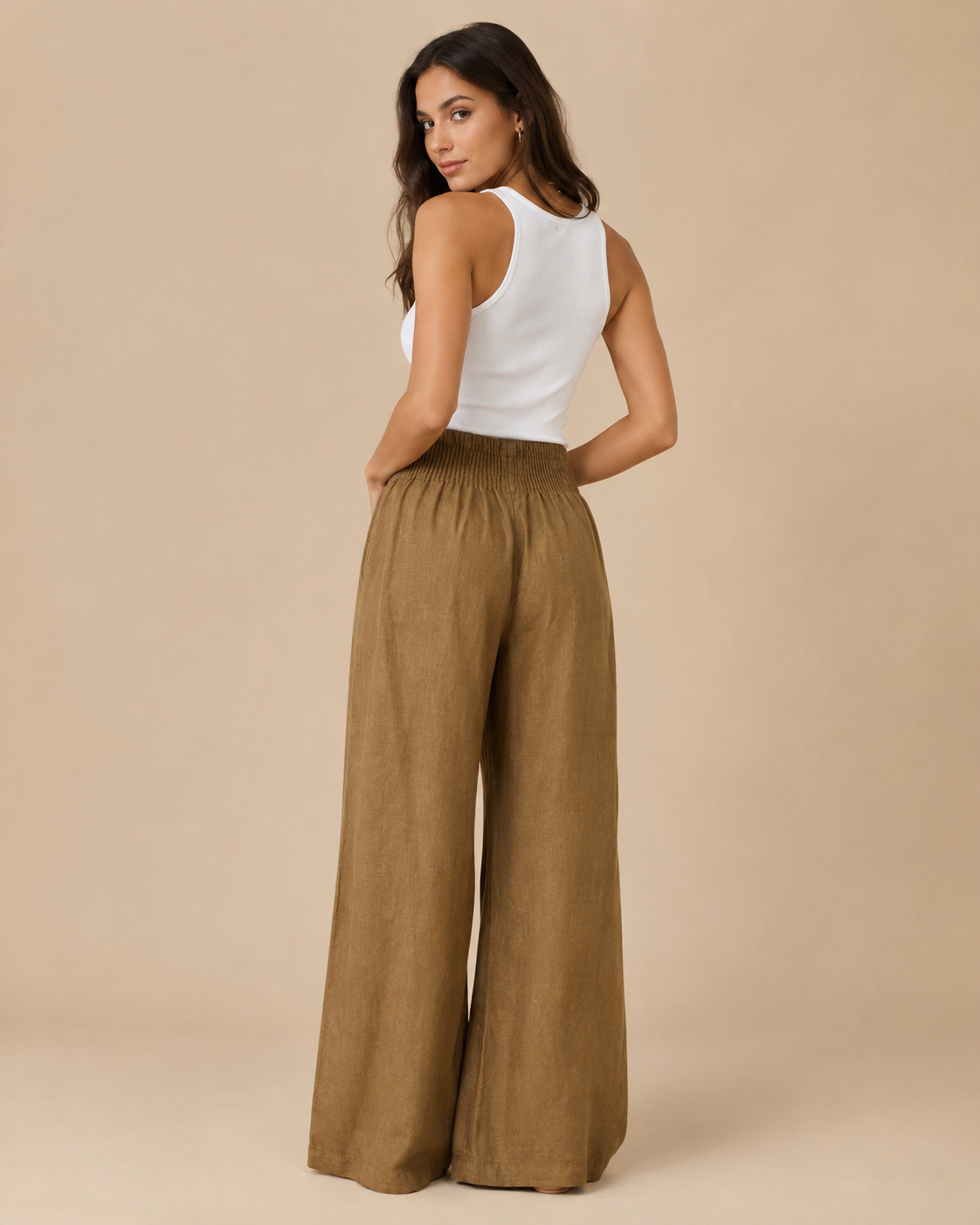 Pantalones de pierna ancha de algodón y lino