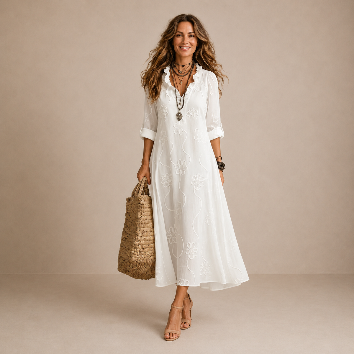 Vestido midi camisero con estampado floral