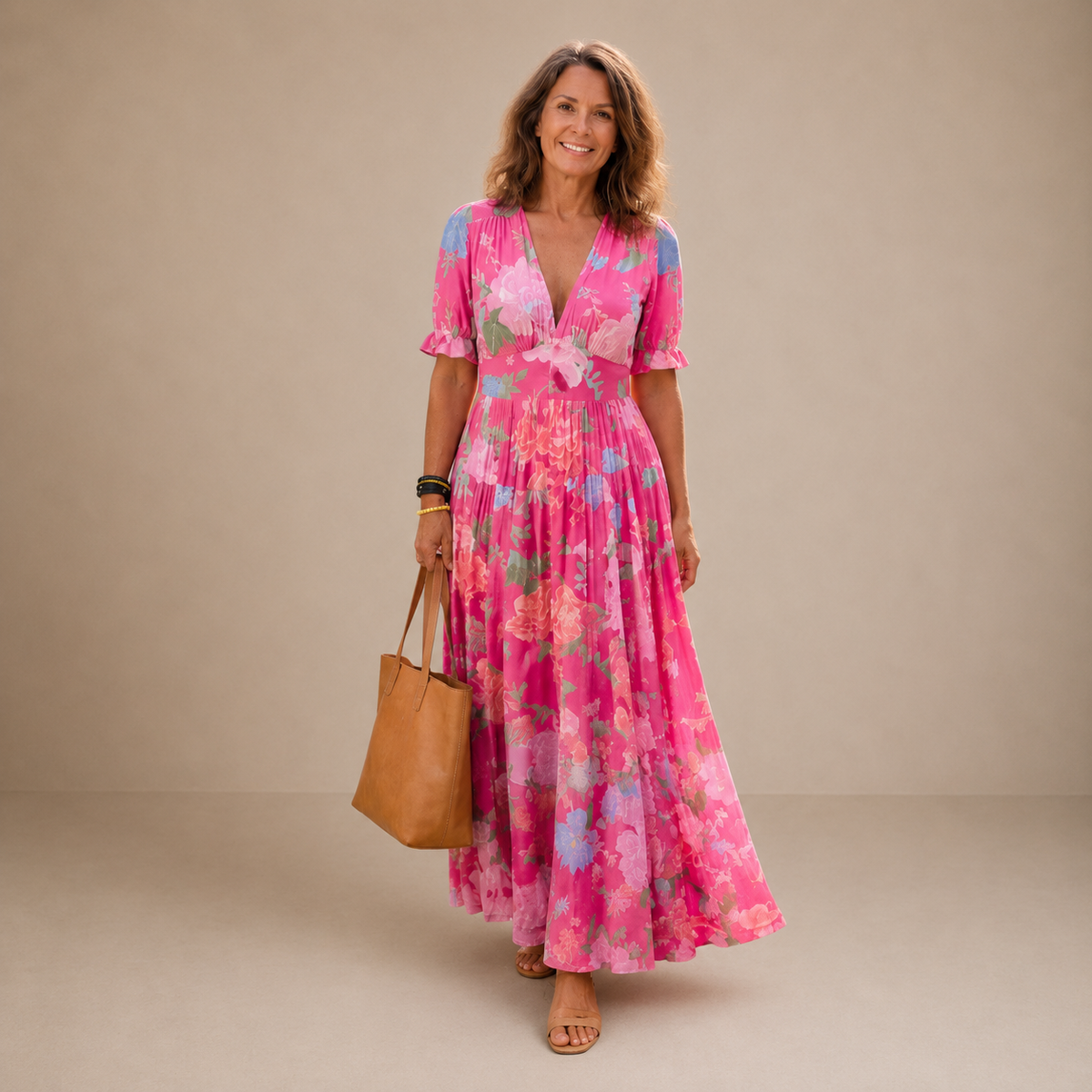 Vestido largo floral con escote en V