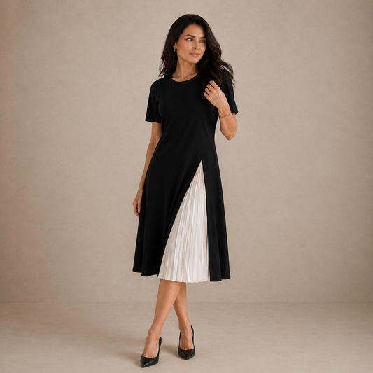 Vestido midi con panel plisado