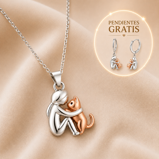 Collar de gato y plata con pendientes