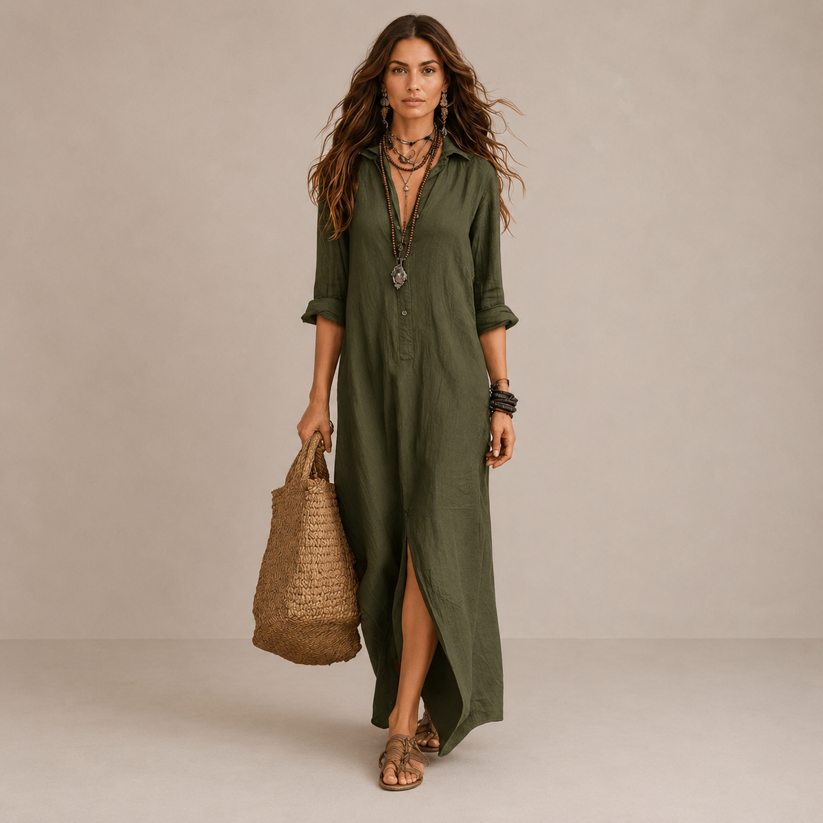Vestido largo camisero fluido