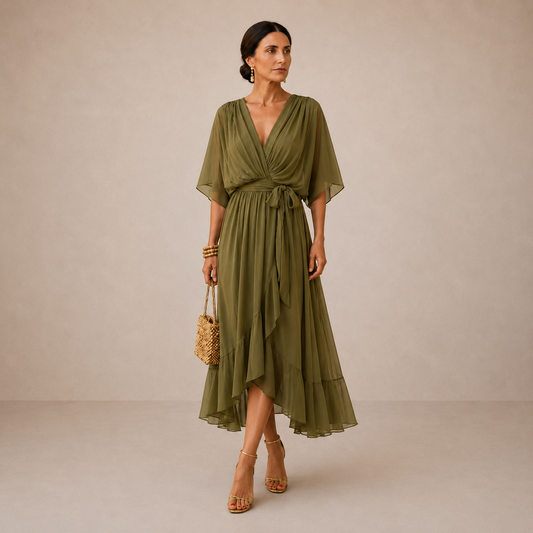 Vestido midi con escote drapeado