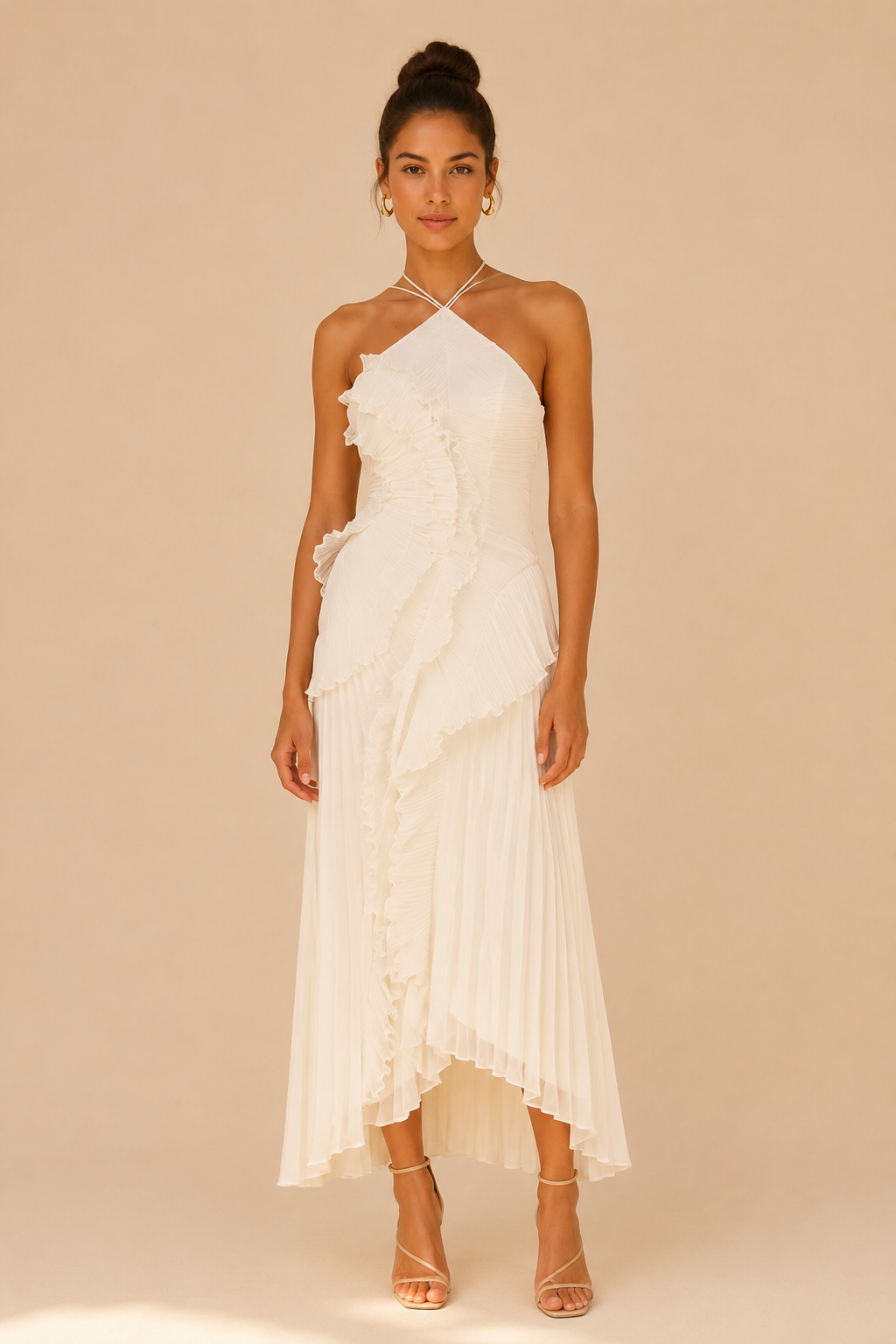 Vestido plisado con volantes