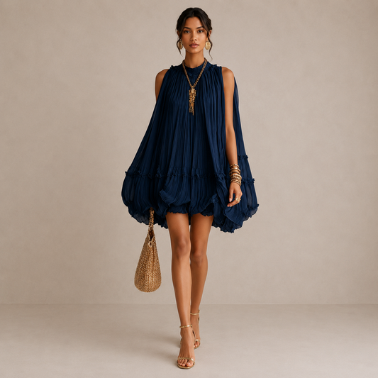 Vestido midi plisado con volantes