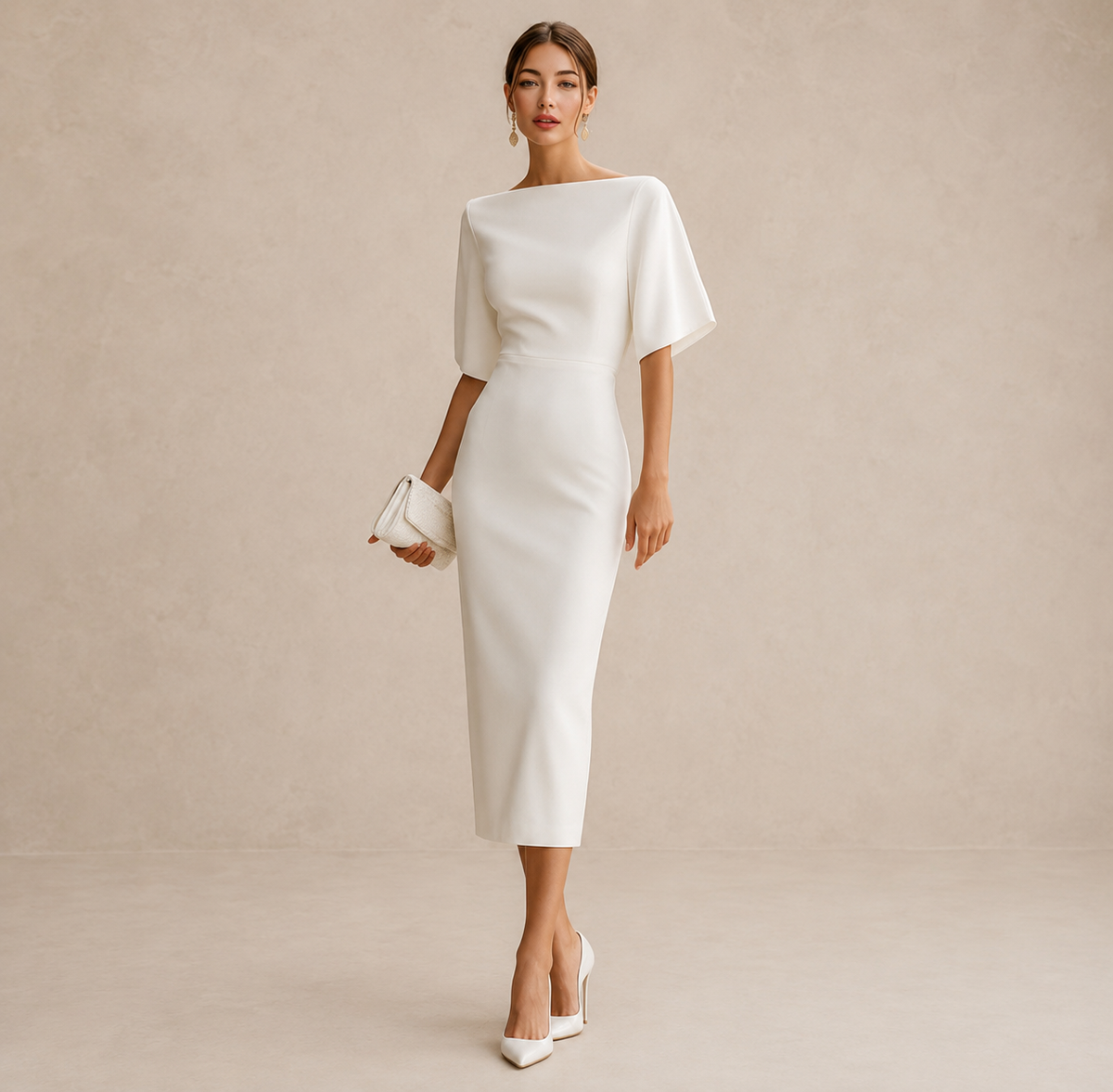 Vestido midi blanco de mangas cortas