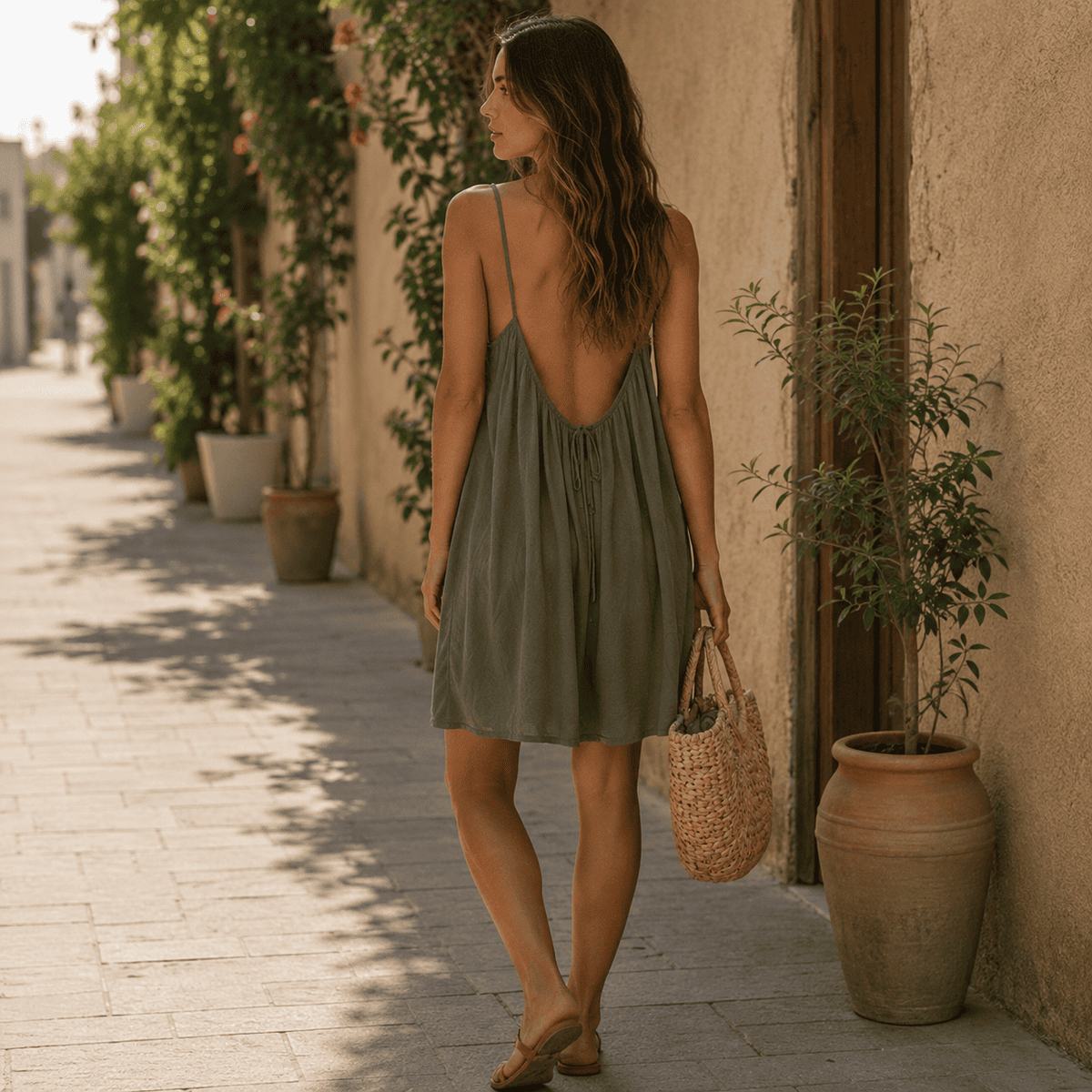 Vestido midi fluido con escote halter