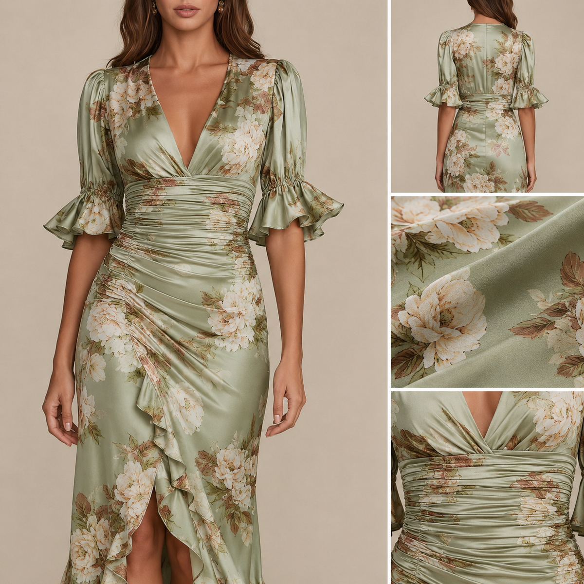 Vestido midi con drapeado y estampado floral