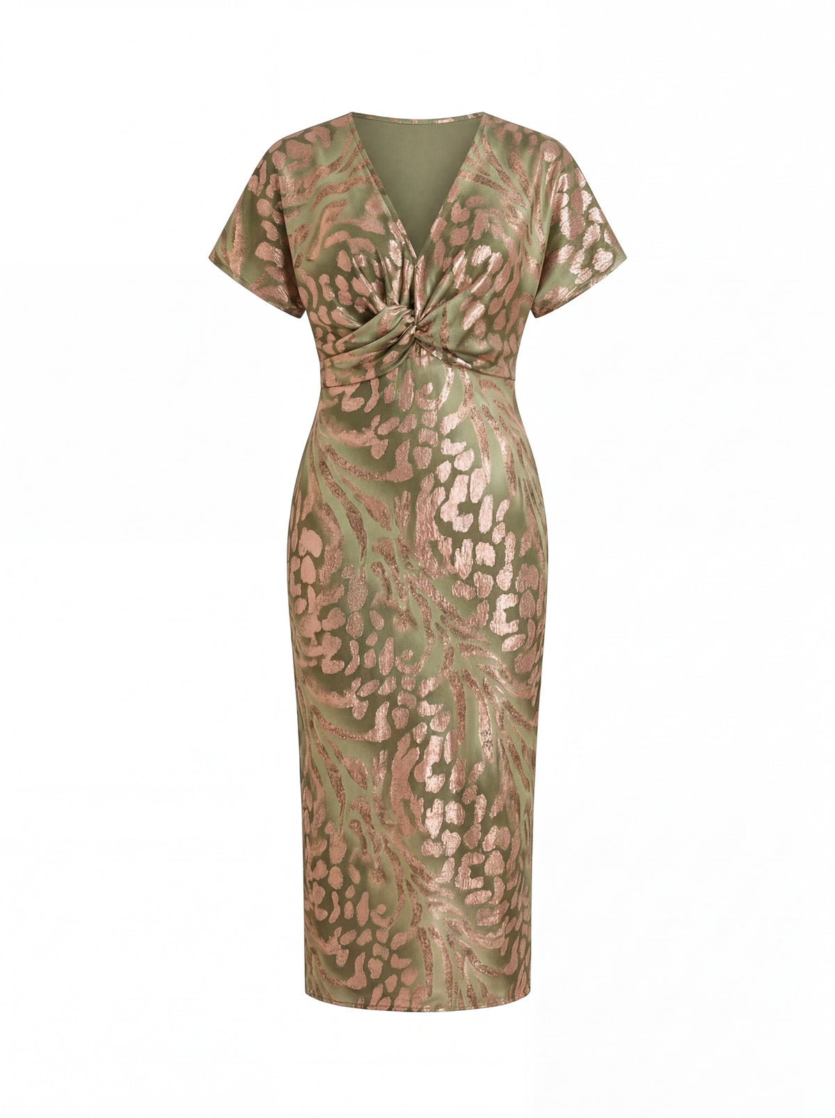 Vestido midi con estampado de hojas