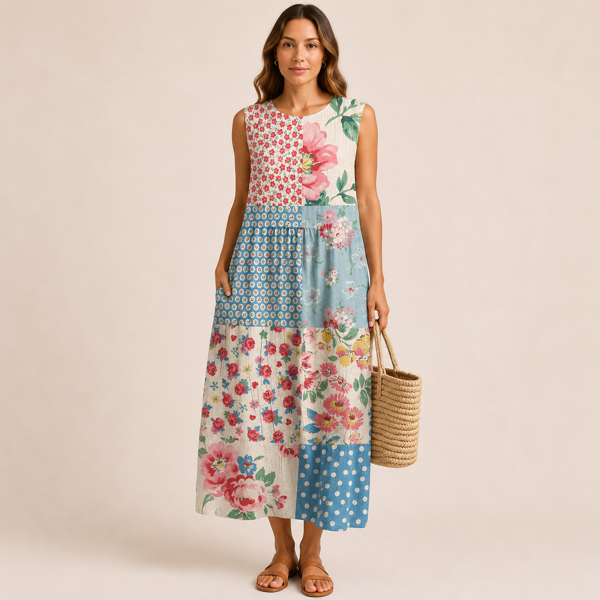 Vestido midi patchwork