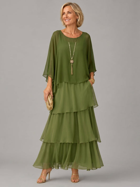 Vestido largo con volantes escalonados