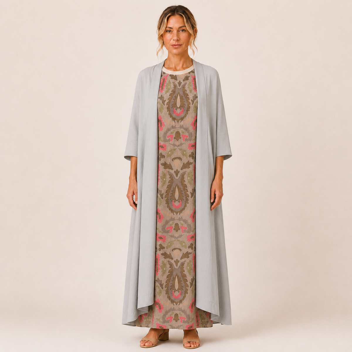 Conjunto de vestido largo y chaleco