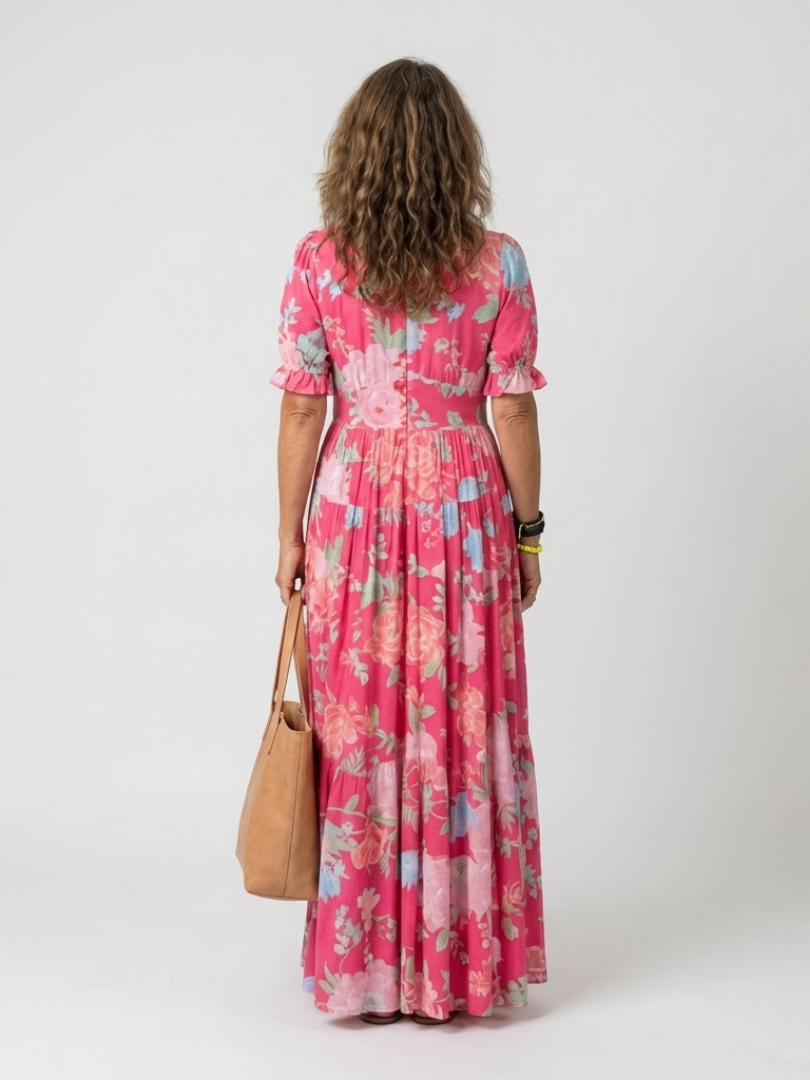 Vestido largo floral con escote en V