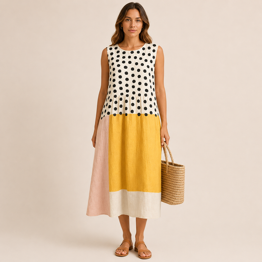 Vestido midi colorblock de lunares