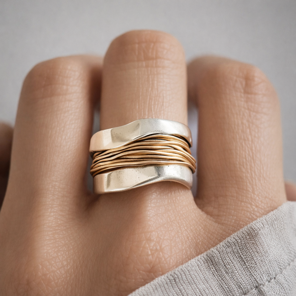 Anillo de plata con hilos de oro
