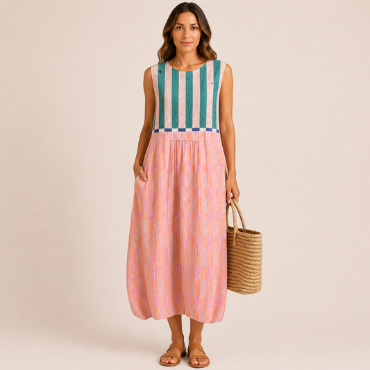 Vestido midi de rayas pastel