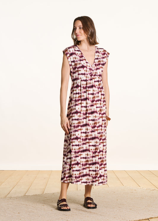 Vestido midi tie-dye con escote en V