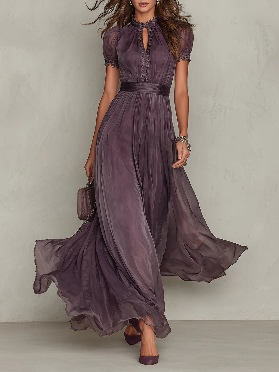Vestido midi plisado con mangas abullonadas